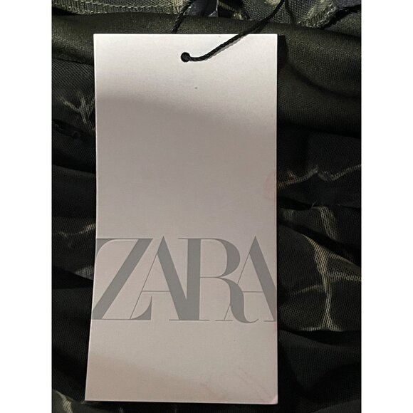 Zara Deep Green Marble Print Mesh Ruched BodyCon Strapless Mini Dress Size Small - Picture 6 of 10